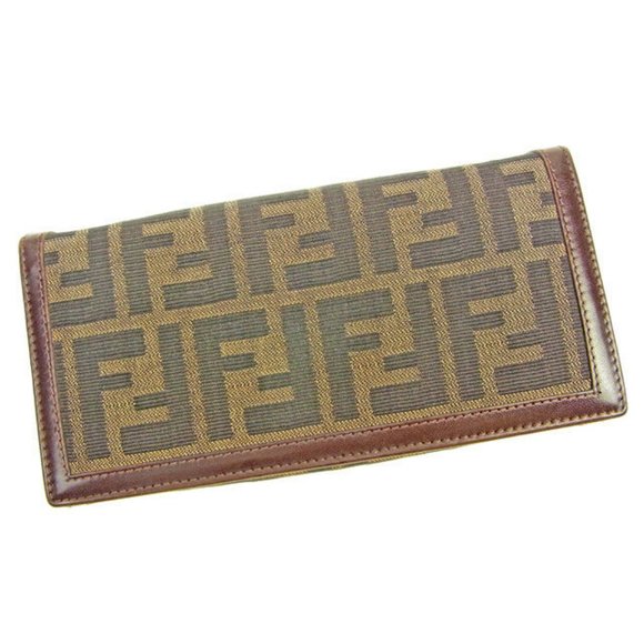 Authentic Fendi Wallet Purse Zucca Black Beige Woman unisex - Picture 1 of 6